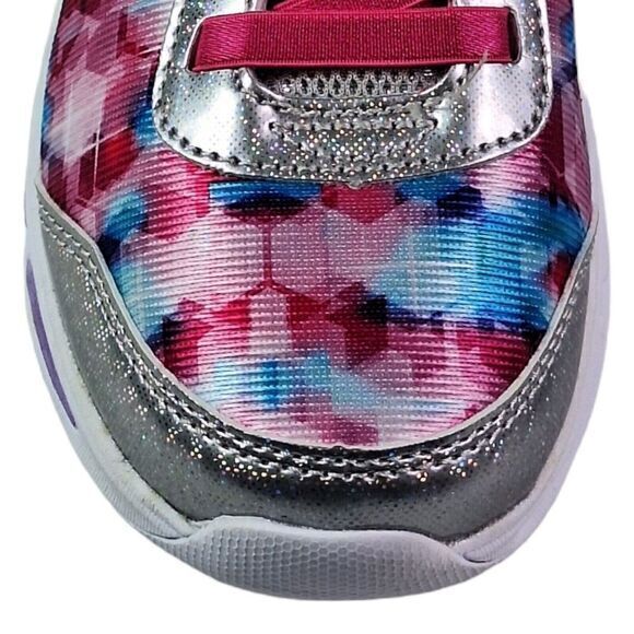 Skechers Girls Fashion Sneaker Lights Size 1 ‎ (20cm) Pink Silver Lace up New - Picture 8 of 16